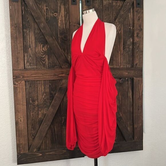 ANRABESS Sexy V Neck Ruched Bodycon Mini Dress Puff Long Sleeve Cocktail - Picture 11 of 12